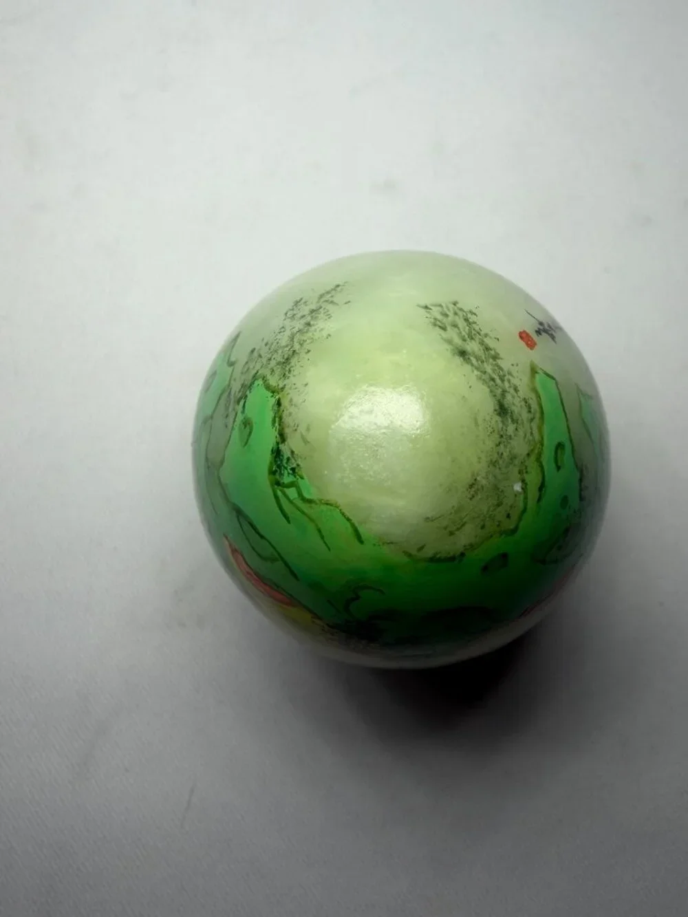 Vtg Signed Chinese Hand-Painted Green Marble Egg Asian Lady Geisha Hua Yun EUC
